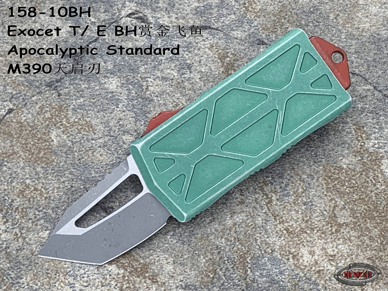 Microtech 微技术 158-10BH Exocet T/ E BH赏金飞鱼Apocalyptic Standard M390天启刃 绿色战损柄战术直跳(暂无现货）